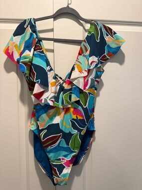 La Blanca Multicolor Ruffle One-Piece Swimsuit in Navy and Bright Prints